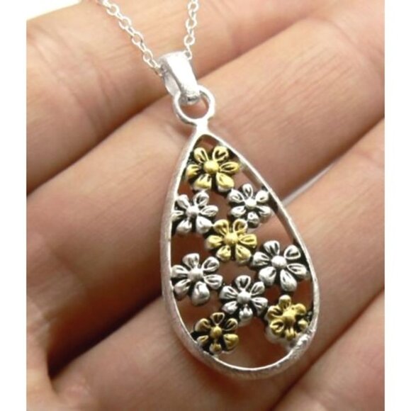 FLOWER 14KY Gold over Silver Necklace 18" - Picture 5 of 6